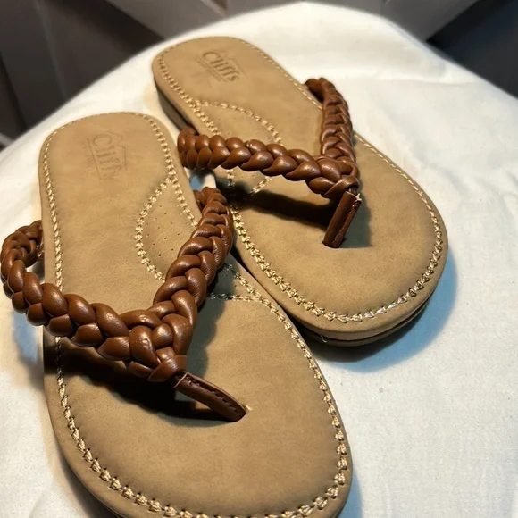 Cliffs by White Mountain Freedom Braided Slip On Thong Sandals Brown or White - Picture 6 of 9